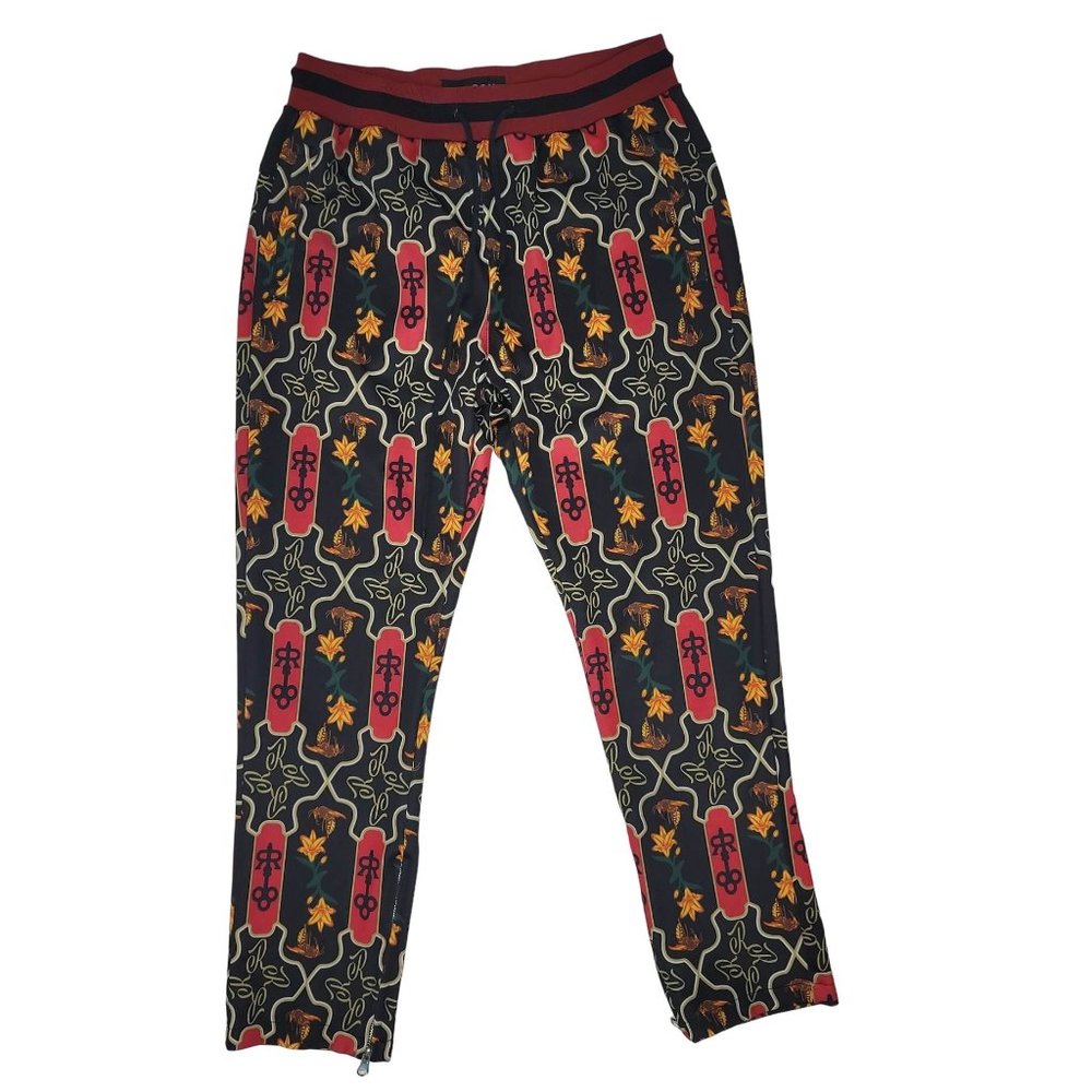Reason asian inspired floral jogger pants black red yellow size large
